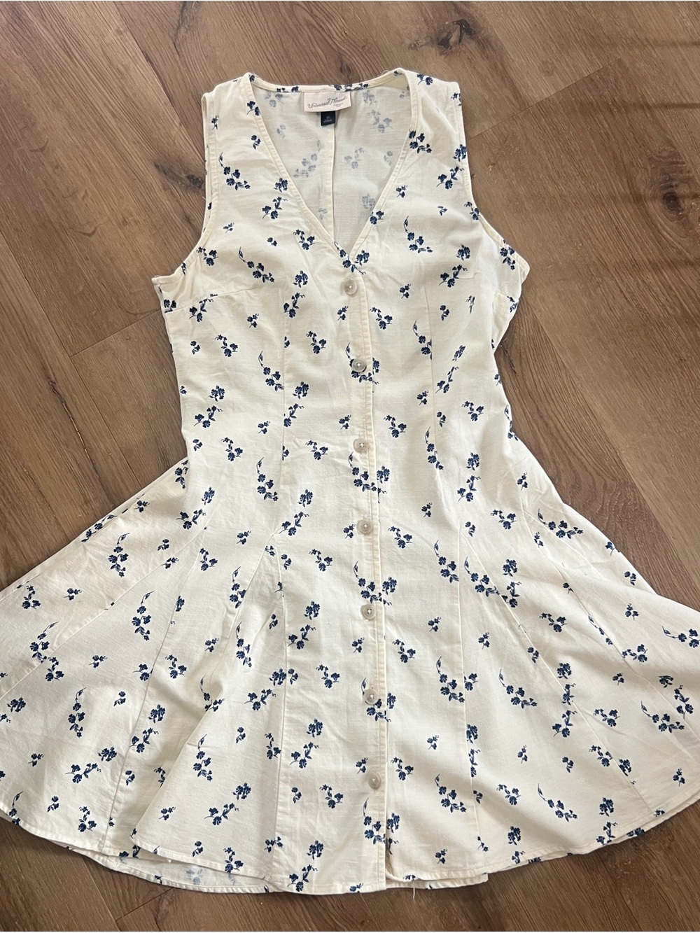 Universal Thread White Dress with Navy Floral Print